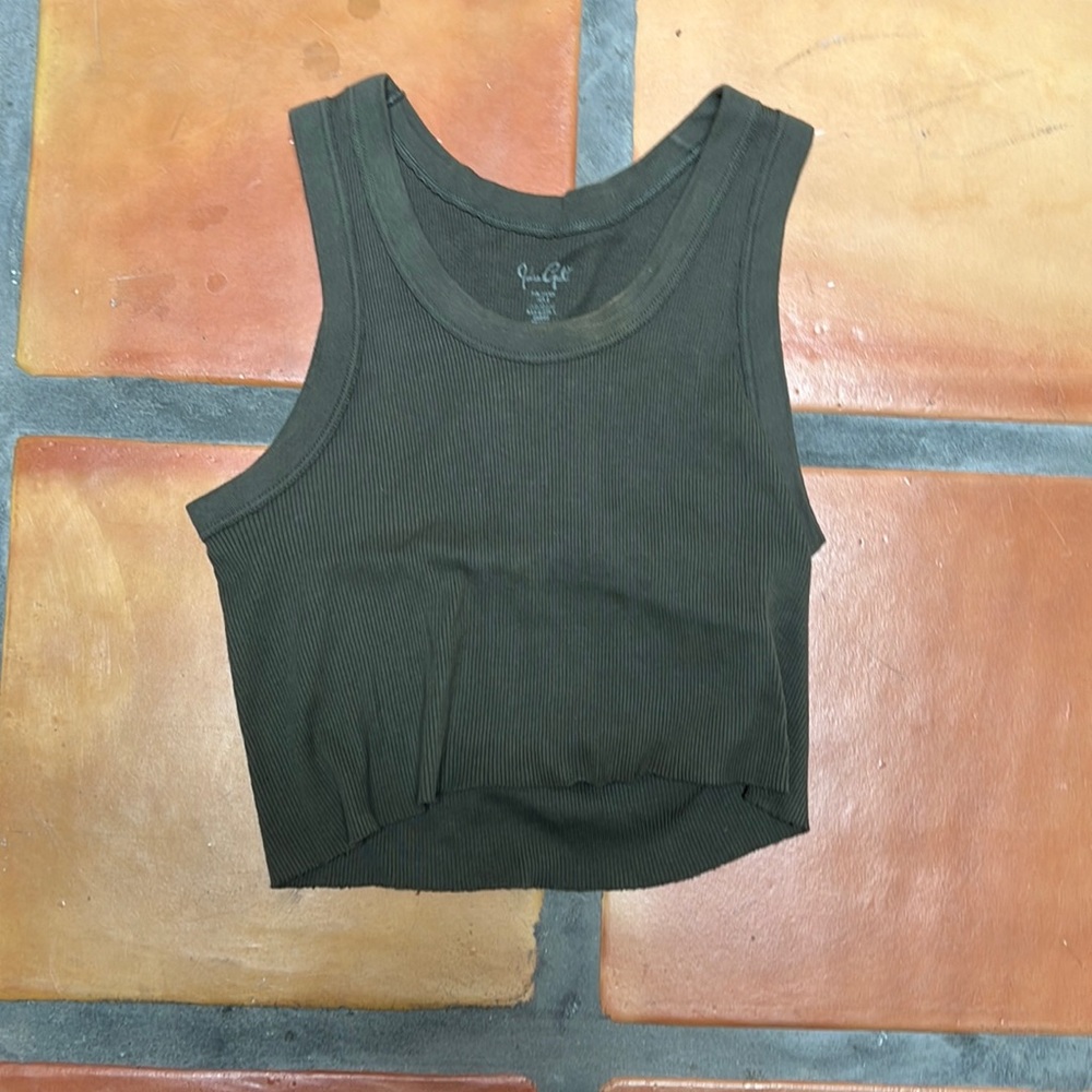 Brandy Melville Olive Green Cropped muscle tee OS